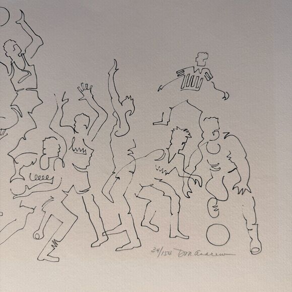Basketball Line Art Lithograph by Tom Andrew Numbered Unframed Picasso Inspired - Picture 2 of 8